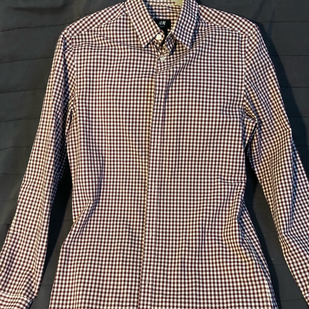 Red and White Grid button down by Zara
